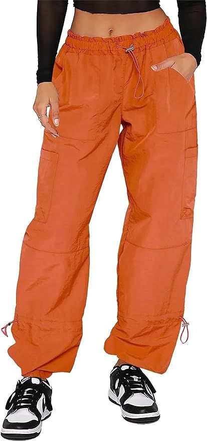 DISCIPBUSH Cargo Pants Women Baggy - Parachute Pants for Women, Womens Cargo Pants Y2K Pants, Cargo Pants for Girls' Fashion, Baggy Pants Women Cargo Pants, Orange Pants for Women L at Amazon Women’s Clothing store Baggy Parachute Pants, Cargo Pants Women Baggy, Trendy Sweatpants, Celana Kargo, Baggy Pants Women, Rave Pants, Y2k Cargo Pants, Casual Cargo Pants, Women Cargo Pants