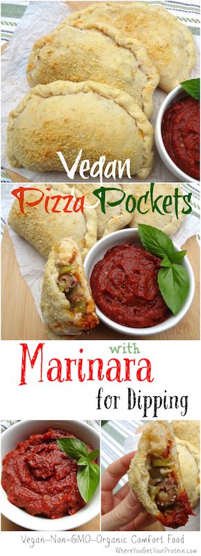 Vegan pizza pockets are fairly easy to make.  The homemade marinara sauce and endless filling options will have everyone coming back for more. Enjoy them as a game-day snack, party appetizer, or weekend family meal.  #veganpizza #partyfood #veganappetizer #vegan #veganpartyfood #marinarasauce Homemade Vegan Pizza, Marinara Recipe, Pizza Pockets, Vegetarian Pizza, Homemade Marinara, Vegan Pizza, Vegan Lunch, Marjoram, Vegan Cooking