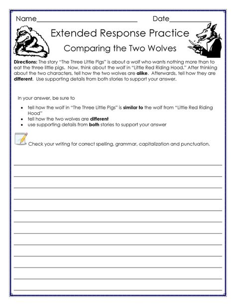 Extended Response Practice: Comparing the Two Wolves Comparing And Contrasting Two Texts, Extended Constructed Response, Short Constructed Response, 2nd Grade Compare And Contrast, Compare And Contrast Writing Template, Compare And Contrast Writing, Constructed Response, Third Grade Resources, Third Grade Writing