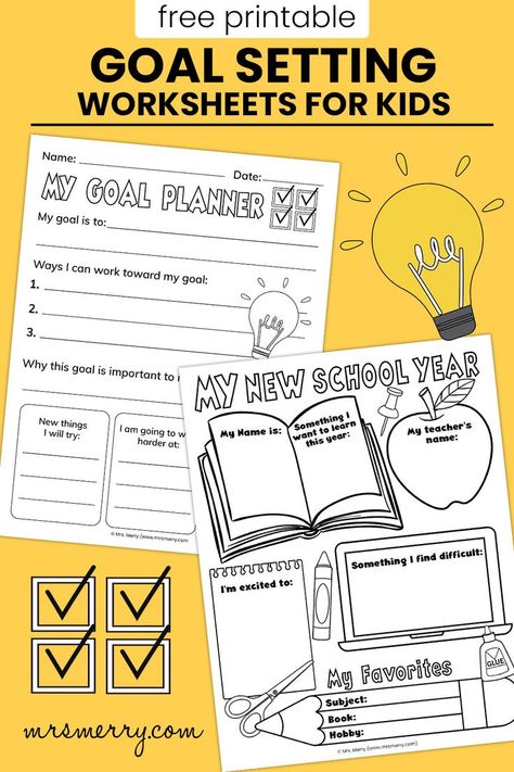 goal setting worksheets for kids Goal Worksheet Printables, Goal Setting Worksheet Printables, Goal Planning Printable, Free School Printables, Free Goal Printables, Goal Planning Worksheet, Back To School Worksheets, Goals Printable, Kids Goals