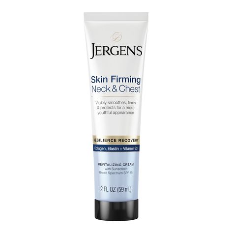 Jergens Skin Firming Neck & Chest Revitalizing Cream Every derm will tell you that the same skin-care routine you follow for your face should also be used on your neck and chest...but does anyone actually follow that advice? That's why this cream is so brilliant. It's a one-stop shop to hydrate, smooth, and firm the skin below your chin — coupled with an all-important SPF to boot. $10 Chest Cream, Firming Lotion, Beauty Products Drugstore, Skin Care Remedies, Moisturizing Body Wash, Beauty Awards, Skin Care Women, Better Skin, Body Moisturizer