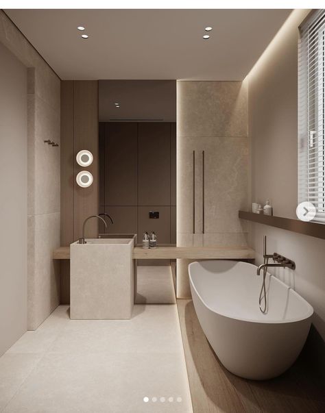 Monochromatic Bathroom, Classy Bathroom, Neutral Bathroom Decor, Timeless Bathroom, Creative Bathroom, Washroom Design, Smart Home Design, Stunning Bathrooms, Built In Furniture