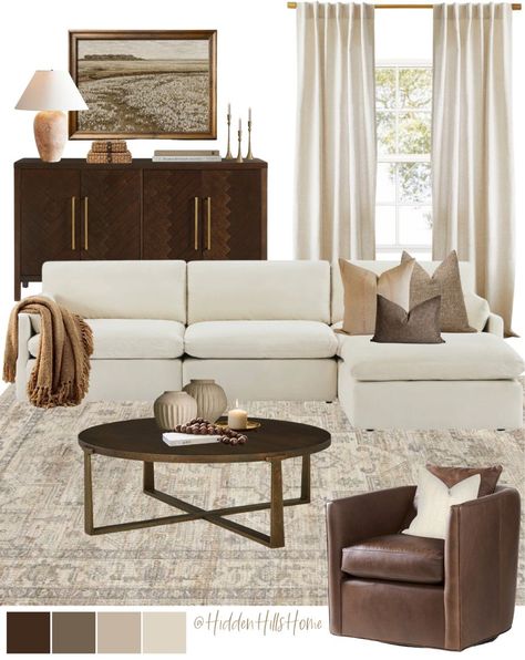 Kenna Modular 4-Piece Ottoman … curated on LTK Mixed Woods Living Room, Rental House Decorating, Dark Wood Living Room, Brown And Cream Living Room, Classic Living Room Decor, Beige Living Room, Wood Living Room, Beige Living Rooms, Classic Living Room