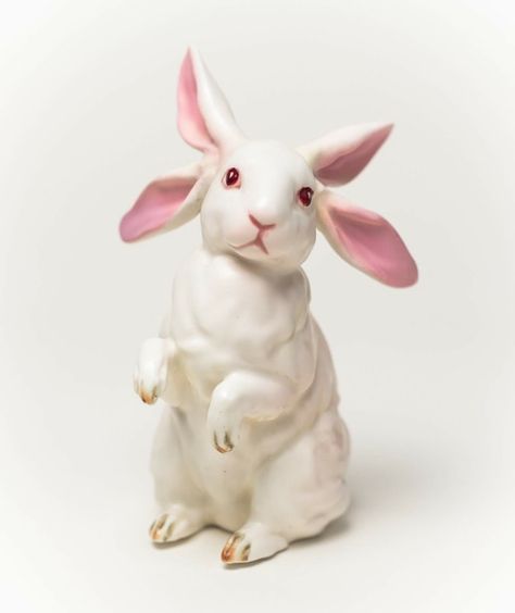 Albino Rabbit Art, White Rabbit Art, Albino Rabbit, Clay Rabbit, Ceramic Rabbit, Rabbit Sculpture, White Rabbits, Pink Rabbit, Ceramics Pottery Art