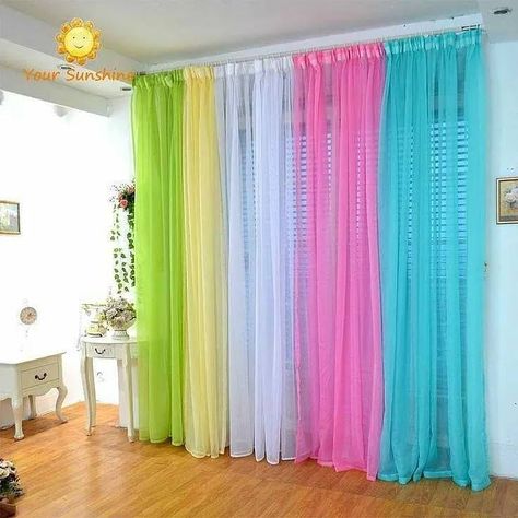 Rainbow Curtains, Curtains Pictures, Indian Bedroom Decor, Living Room Drapes, Stylish Curtains, Home Curtains, Girl Bedroom Decor, Diy Curtains, Curtain Designs