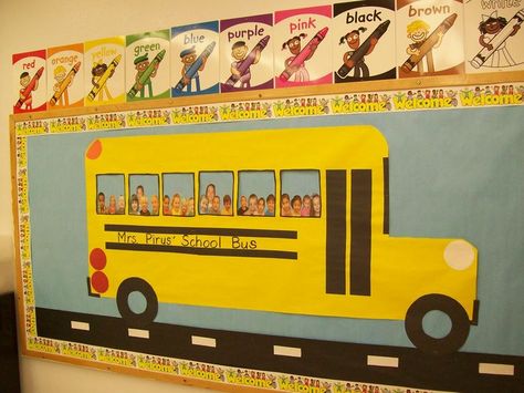 School Bus. Preschool Bulletin, Preschool Bulletin Boards, Back To School Bulletin Boards, Welcome Back To School, Classroom Bulletin Boards, School Bulletin Boards, Beginning Of School, School Themes, Back To School Activities