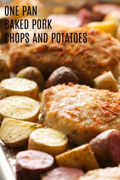 I love dinners that come ready with a side dish. This Sheet Pan Baked Pork Chops and Potatoes, is exactly that. You simply cook it all together and you only have one dish. One dish meals that include a side? Count me in. I am all for easy recipes. You have to try our Sheet Pan Baked Pork Chops and Potatoes. Baked Pork Chops And Potatoes, Pork Chops Potatoes, Sheet Pan Pork Chops, Roasted Pork Chops, Baked Boneless Pork Chops, Sheet Pan Pork, Cheese Pork Chops, Oven Pork Chops, Pan Pork Chops