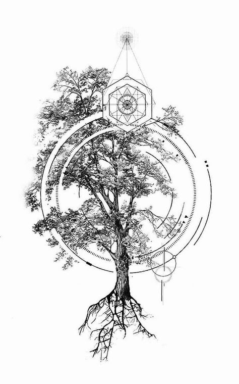 Tree Of Life Tattoo Design Geometric, Tree Of Knowledge Of Good And Evil Tattoo, Greek Tree Tattoo, Cenote Tattoo, Tree Of Life Tattoo Men Forearm, Tree Geometric Tattoo, World Tree Tattoo, Ygdrassil Tattoo, Life Tree Tattoo