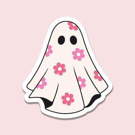 Cute Ghost Vinyl Sticker - Perfect for Laptops, Water Bottles, Notebooks, Kindle and more. Add a touch of spooky cuteness to your belongings with this adorable Ghost Vinyl Sticker! Perfect for Halloween or any time you want to bring a little ghostly charm into your life.  This charming sticker is perfect for anyone who loves cute and spooky things. It would make a delightful stocking stuffer or a cute addition to a Halloween Boo basket. Our stickers are made from high-quality vinyl with an added Spooky Basket Decoration, Cute Ghost Design, Cute Sticker Ideas Easy, 70s Stickers, Cute Sticker Designs, Cute Ghost Stickers, Circuit Stickers, Cute Little Stickers, Cute Halloween Stickers