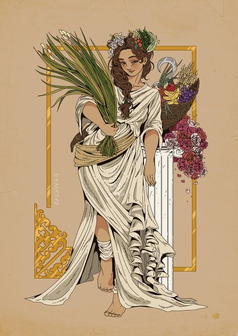 ArtStation - Demeter 🌿�✨ Greek Goddess Art, Greek Pantheon, Greek Mythology Gods, Pop Illustration, Roman Gods, Greek Gods And Goddesses, Greek Mythology Art, Greek And Roman Mythology, Greek Culture