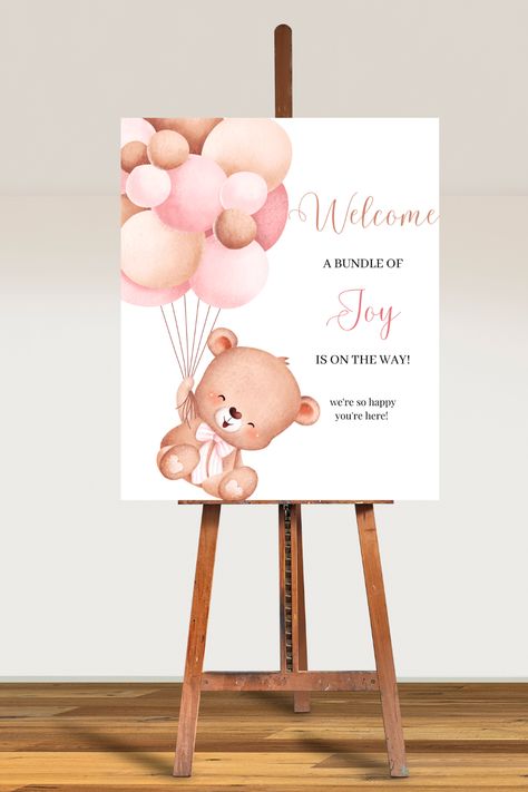 This cute teddy bear welcome sign is a must have for a girl baby shower. Get all 3 sizes and choose the one you want to print. Browse through our shop for matching decor like water bottle labels, cupcake toppers, thank you sign and gift table sign. Baby Shower Welcome Table, Bear Welcome Sign, Gift Table Signs, Welcome Table, Teddy Bear Girl, Teddy Bear Baby Shower, Shower Welcome Sign, Welcome Poster, Baby Shower Welcome Sign