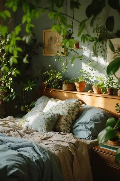 24 Botanical Bedroom Ideas to Decorate with Greenery Botanical Bedroom Ideas, Nature Bedroom, Plant Bedroom, Nature Inspired Bedroom, Botanical Bedroom, Jungle Bedroom, Natural Bedroom, Bedroom Aesthetic, New Room