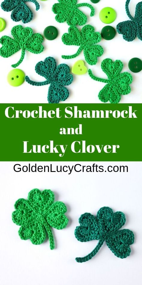 Crochet shamrock and lucky clover appliques made from hearts. St. Patrick’s Day shamrock, crochet applique, free crochet pattern, crafts, ideas, St Pattys, easy, #shamrocks, #shamrockcraft, #crochetshamrock, #crochetpattern, #luckyclover, #stpatricksdaydecorations, #stpatricksday Shamrock Crochet, Embossed Crochet, Crochet Shamrock, Clover Crochet, Shamrock Craft, Crochet Puff Flower, St Patricks Crafts, Crochet Garland, St Patrick's Day Crafts