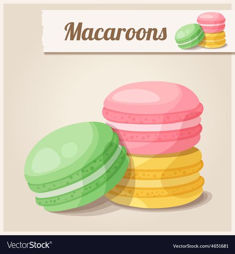 Detailed Icon Macaroons Royalty Free Vector Image Macaroons Flavors, Pastel Macarons, Watermelon Cartoon, Avocado Cartoon, Cookie Vector, Heart Sugar Cookie, Tiramisu Dessert, Apple Vector, Fruit Icons