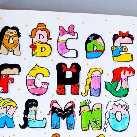 Cartoon Alphabet Letters, Disney Characters Letters, Disney Lettering, Letter Drawings, Letras Disney, Princess Alphabet, Alphabet Disney, Superhero Alphabet, Disney Letters