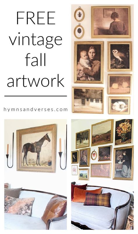 Fall Vintage Art for a Gallery Wall Porch Wall Decor Ideas, Free Art Download, Porch Wall Decor, Framing Art, Nautical Chic, Fall Artwork, Printable Vintage Art, Gallery Wall Layout, Free Wall Art