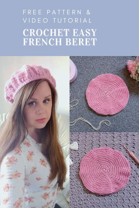 Crochet this beautiful French beret with the free pattern and video tutorial. This crochet project is perfect for beginners, and looks beautiful in all seasons. Crocheted with 100% mercerized cotton, this elegant project definitely has "Emily in Paris" vibes. Crochet Beret Free Pattern Easy, Beret Free Pattern, Crochet Beret Free Pattern, Crochet Beret Pattern, Beret Crochet, Cotton Crochet Patterns, Cottagecore Crochet, Feminine Crochet, Crochet Baby Projects