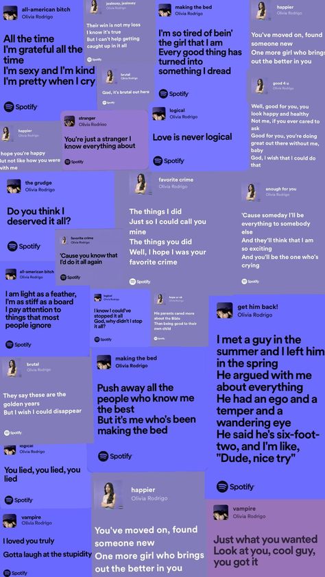 Olivia Rodrigo lyrics 🖤💜 (guts+sour) Olivia Rodrigo Lyrics, Sour Olivia Rodrigo, Olivia Lyrics, Iphone Wallpaper Music, Olivia + Core + Aesthetic, Wallpaper Music, Im Grateful, Someone New, Music Wall