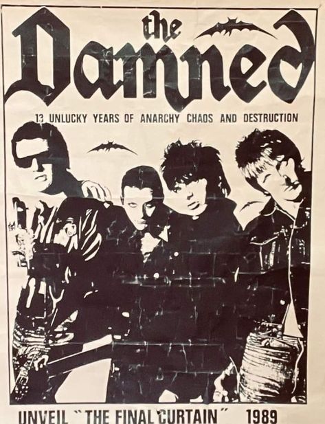 The Damned Poster, 70s Punk Aesthetic, The Damned, Goth Posters, Shirt Stencil, T Shirt Stencils, Dave Vanian, Gothic Outfit, 70s Punk