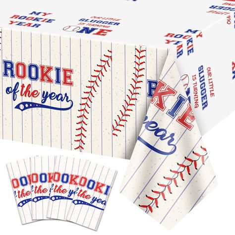 PRICES MAY VARY. 【Rookie of The Year Party Decor】Includes 4 pieces baseball themed 1st birthday tablecloths. Enough quantities are easy to meet the needs of first baseball birthday party table decorations and replacement. 【Unique My Rookie Year Party Decor】On the base of baseball, we chose classical baseball-themed colors(red, blue, white) to design the first birthday tablecloth. Printed with “MY ROOKIE YEAR”, “OUR LITTLE SLUGGER IS TURNING ONE” and “ROOKIE OF THE YEAR” words. We believe that th Baseball 1st Birthday Party, Baseball Table, Baseball Party Decorations, Baseball Theme Birthday, Birthday Party Table Decorations, Baseball Theme Party, Table Cloth Decorations, Baseball Birthday Party, First Birthday Party Decorations