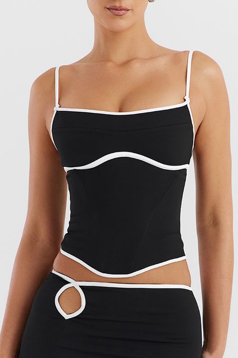 Clothing: Skirts: Black Structured Corset - Mistress Rocks Structured Corset, Bottomless Brunch, Stretch Crepe, White Trim, Soft White, Date Night, Bodice, Perfect Fit, Mini Skirts