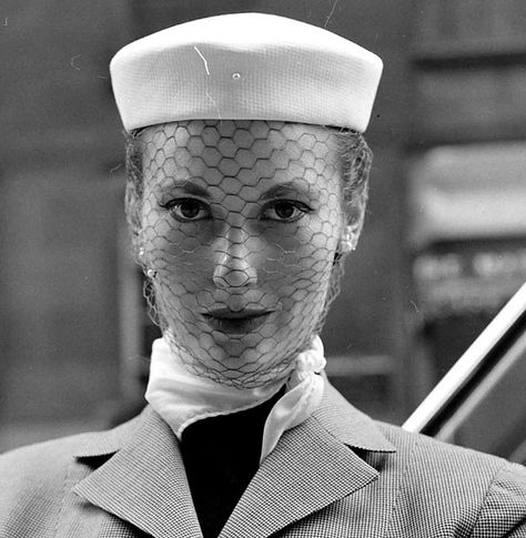 Mary Jane Russell is wearing a piquè pill-box tied on with… | Flickr Gordon Parks Photography, Veiled Lady, 1950 Fashion, Jane Russell, Gordon Parks, Couture Hats, Vintage Lifestyle, Park Photography, Black And White Photograph