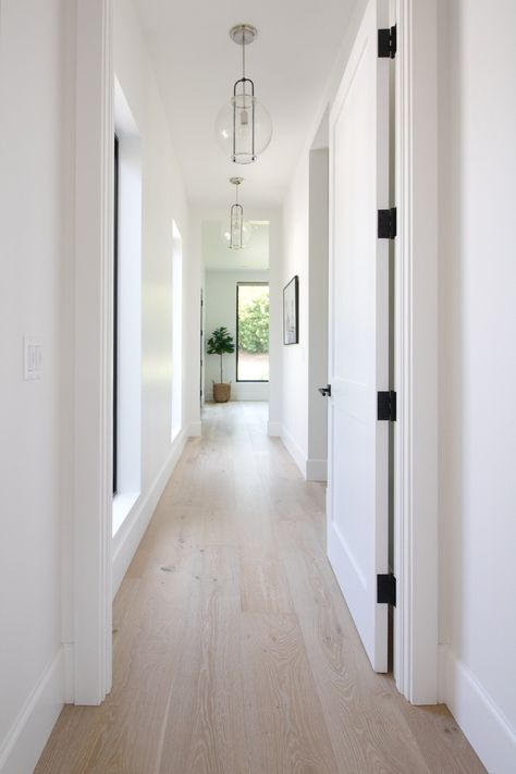 Coastal Farmhouse — Kymberlea Earnshaw Design Light Wood Floor White Walls, Blonde Oak Floors, Light Wood Flooring Ideas, Hamptons Flooring, Blonde Wood Floors, All White Interior Design, White Oak Bathroom, Light Oak Floors, White Oak Flooring