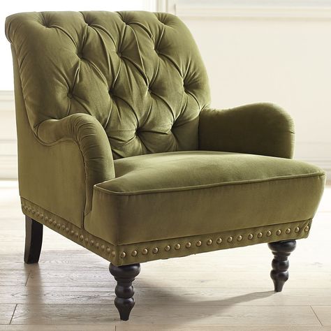 Chas Olive Green Velvet Armchair | Pier 1 Imports Olive Green Chair, Chair Dancing, Tan Leather Chair, Blue Velvet Armchair, Floral Armchair, Green Accent Chair, Green Velvet Armchair, Green Armchair, Leather Chairs