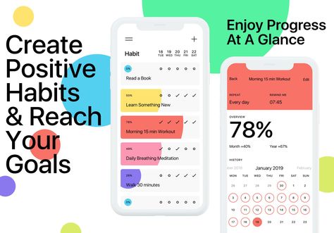 Track and maintain positive habits in your life with the free Habit app Goal App, Habit App, Habit Tracker App, Checklist App, Habit Tracker Ideas, Journal App, New Routine, App Interface Design, Business Website Design