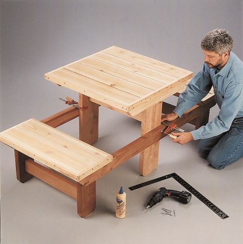 50 Free DIY Picnic Table Plans for Kids and Adults Build A Picnic Table, Diy Picnic, Diy Picnic Table, Picnic Table Plans, Kids Picnic Table, Kids Picnic, Table For Two, Diy Projektit, Woodworking Projects For Kids