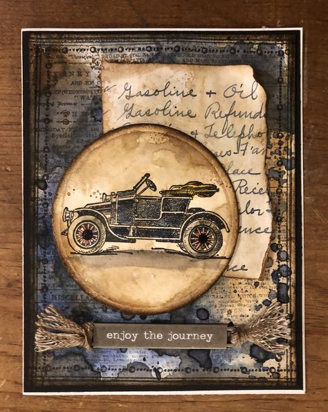 Steampunk Cards, Masculine Art, Cards For Men, Travel Art Journal, Tim Holtz Cards, Shabby Chic Cards, Masculine Birthday Cards, Vintage Auto, Retirement Cards