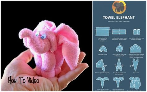 DIY Towel Elephant Gift Wrapping Tutorials Baby Shower Rukhwat Ideas, Baby Washcloth Animals, Washcloth Elephant, Towel Elephant, Elephant Towel, Diy Elephant, Washcloth Animals, Washcloth Crafts, Gift Wrapping Tutorial