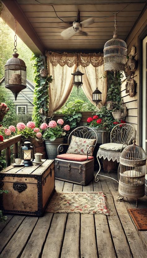 🌿 20+ Back Porch Decorating Ideas That Will Transform Your Outdoor Space! 🌞 (Must-See!) Back Porch Decorating Ideas, Back Porch Decorating, Bohemian Porch, Cozy Back Porch Ideas, Cozy Back Porch, Covered Back Porches, Mismatched Furniture, Shabby Chic Porch, Victorian Porch