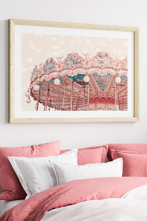 Pink Aesthetic Bedroom Ideas Vintage, Pink Wall Decor Bedroom, Girls Paris Themed Bedroom, Pink Aesthetic Bedroom, Stylized Photography, Paris Carousel, Travel Themed Bedroom, Paris Themed Bedroom