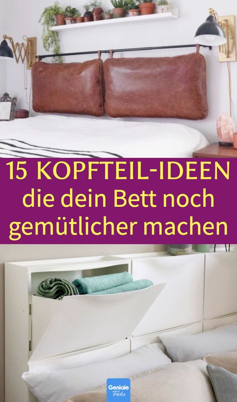 15 Kopfteil-Ideen, die dein Bett noch gemütlicher machen. Originelles Bettkopfteil: 15 Ideen für dein Schlafzimmer #diy #schlafzimmer #bett #bettkopfteil #bettrückwand #gemütlich Small Apartment Hacks, Diy Bed Headboard, Apartment Hacks, Diy Bed, Small Apartments, New Room, Bedroom Makeover, Headboards For Beds, Room Diy