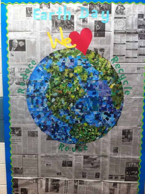 Earth Day bulletin board.  Recycled magazines... made by students. Earth Day Bulletin Board, Room Door Ideas, Earth Week, Earth Day Projects, Recycled Magazines, Earth Day Crafts, Green School, Ra Ideas, Earth Day Activities