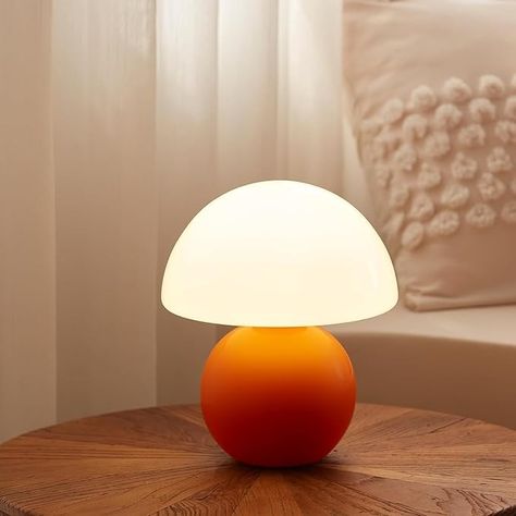 Dawnwake Mushroom Lamp Small Lamp, Table Bedside Nightstand Lamp for Bedroom, Cute Mini Mid Century Modern Lamp Dimmable, Unique Aesthetic Home Decor for Girl Gifts, Ceramic Base Glass Lamp (Orange) - Amazon.com Nightstand Aesthetic, Bedroom Cute, Mid Century Modern Lamp, Room Girl, Furniture Sketch, Small Bedside, Mid Century Table Lamp, Home Decor For Living Room, Mini Moderns