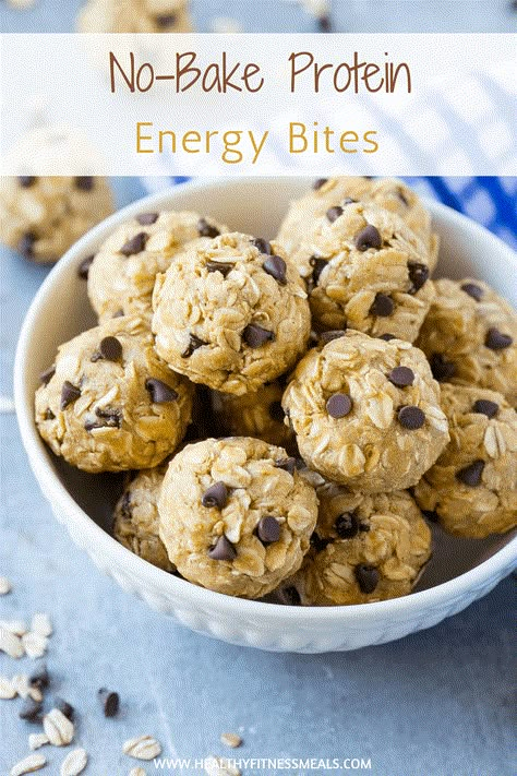 No-Bake Protein Energy Bites Energy Bites Recipe Healthy, Protein Bites Recipe, Protein Energy Bites, Energy Bites Healthy, Energy Bites Recipes, Fitness Meals, Healthy Protein Snacks, Overnight Oat, Healthy Fitness Meals