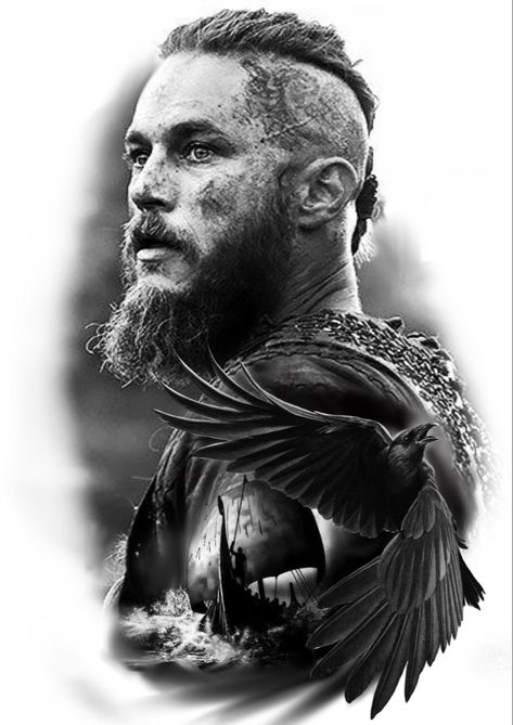 Ragnar Tattoo Design, Ragnar Lothbrok Tattoo Design, Ragnar Tattoo, Ragnar Lothbrok Tattoo, Ivar Vikings, Realistic Owl Tattoo, Viking Warrior Tattoos, Scandinavian Tattoo, Vikings Tattoo