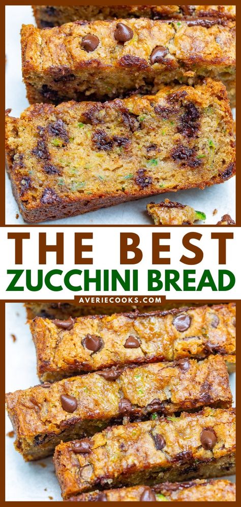 BEST EVER Chocolate Chip Zucchini Bread - Averie Cooks Mini Zucchini Bread, Store Zucchini, Carrot Zucchini Bread, The Best Zucchini Bread, Best Zucchini Bread, Chocolate Chip Zucchini Bread, Zucchini Banana, Best Zucchini, Zucchini Banana Bread