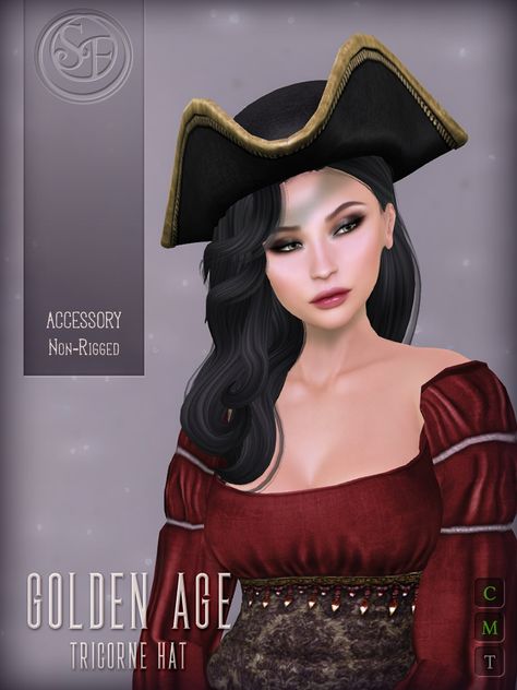 https://flic.kr/p/WQyZH6 | Senzafine . Golden Age Tricorne Hats | New from Senzafine, the Golden Age Tricorne Hats were created for Genre's "Seafaring" round and are available a 25% discount. Two styles are available, Naval and Buccaneer. Stay salty!  There are 4 total variants available: Naval styles comes in silver or gold trim and Buccaneer styles comes in brown leather coloring or a dark ash color. A palette pack is available which features all 4 colors on a HUD for ease of use. Sims 4 Cc Pirate Hat, Sims 4 Pirate Hat, Sims 4 Cc Pirate Clothes, Sims 4 Pirate Cc Male, Ts4 Pirate Cc, Sims 4 Pirate Cc, Pirate Cove, Brindleton Bay, Pirate Outfit