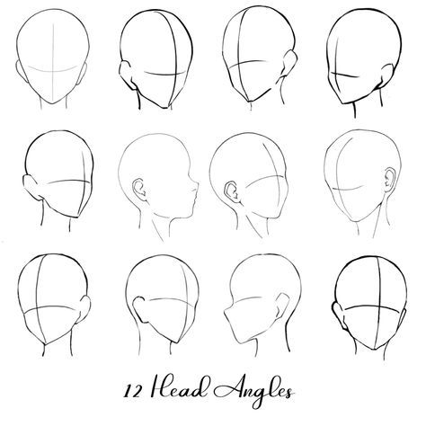 Angled Face Reference, Anatomy Reference Head Sketch, Female Head Reference Drawing Anime, Head Art Reference Drawing, Face Side Angle Drawing, Anime Head Poses Drawing Reference, How To Draw Anime Head Angles, Anime Head Guide, Heads In Different Angles Reference