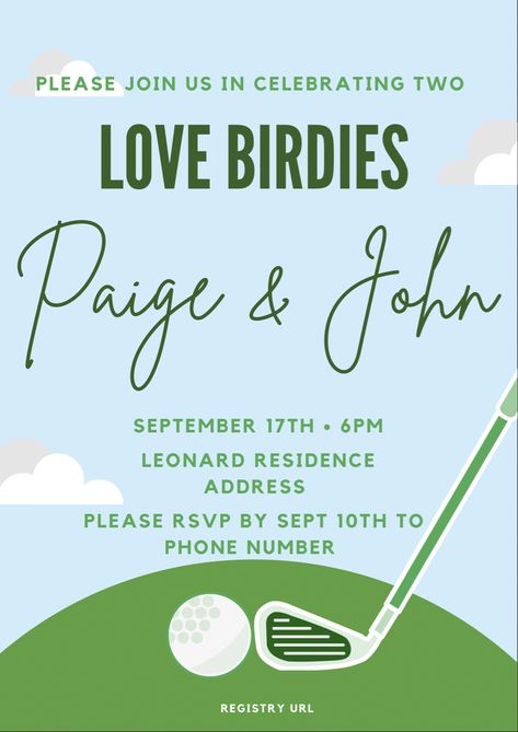 Golf Wedding Shower Theme, Golf Theme Engagement Party, Golf Themed Bridal Shower Ideas, Golf Theme Bridal Shower Ideas, Couples Shower Themes, Golf Wedding Theme, Golf Wedding, Wedding Shower Themes, I Do Bbq