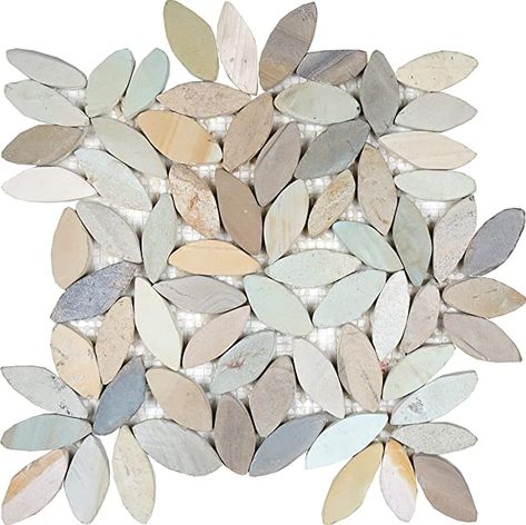 Interlocking Flower Mosaic Autumn Floor Tiles (1-Sheet) Kitchen, Bathroom, and Patio Flooring | Indoor and Outdoor Use | Natural Golden Green Stones | Quick and Easy Grout Installation - - Amazon.com Mosaic Floor Tiles, Pebble Tile, Pebble Mosaic, Mosaic Flowers, Patio Flooring, Pebble Stone, Mosaic Flooring, River Rock, Website Design Inspiration