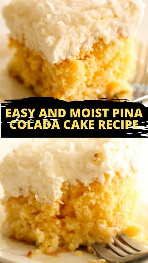 Easy and Moist Pina Colada Cake Recipe - howtocook Pina Colada Cake Recipe Easy, Diy Yellow Cake, Orange Dreamsicle Cake Recipe, Pina Colada Cake Recipe, Beginner Baking, Coconut Poke Cakes, Crumble Cookie Recipe, Pecan Pie Cake, Pina Colada Cake