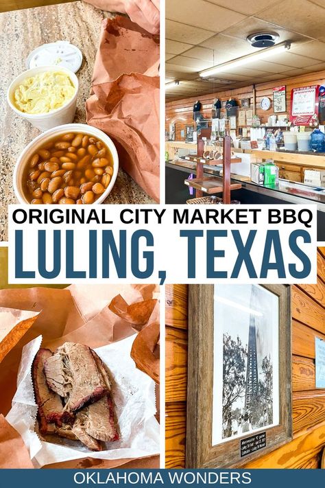 Looking to explore the Texas BBQ Trail? Check out the Original City Market BBQ in Luling, Texas! Things to do in Luling, Texas | what to eat in luling | what to eat in texas | texas restaurants | texas hidden gems | secret places in texas | texas barbeque | texas barbeque sauce | what to do in texas | small towns in texas | best texas small towns | best texas food | texas cuisine | what to eat in texas | texas dishes | texas bar-b-que | bbq sauce | texas bbq joints | barbeque joints | texas tips Luling Texas, Texas Restaurants, Usa Travel Map, Texas Things, Boston Travel, Texas Food, Texas Bbq, Los Angeles Travel, Barbeque Sauce