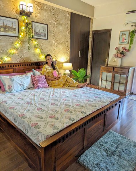 🏡Home is where the heart is ❤️ Loving this beautiful king size bed @woodenstreet I have been using this bed for quite sometime in my master bedroom & must say it's one of our best buys. The quality of the wood is top-notch & the box storage is a great help for all my storage needs. So if you are planning to buy a bed or any furniture piece do check @woodenstreet for some great options. #masterbedroomdecor #kingsizebed #solidwoodfurniture #bedroomdecor #homedecorators #homedecorindia #myco... Bed Indian Design, Master Bedrooms Decor Indian, King Size Bed Master Bedrooms, Bedroom Ideas Indian, Indian Bedroom Design, Indian Bed, Casual Home Decor, Indian Bedroom Decor, Indian Bedroom