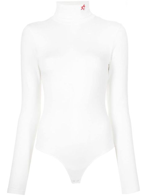 Shop or share your style of the product on ModeSens! White cotton roll-neck bodysuit from PERFECT MOMENT featuring embroidered logo, roll neck, long sleeves and snap fastening. Melitta Baumeister, White Long Sleeve Bodysuit, Spandex Bodysuit, White Spandex, Suit White, Turtleneck Bodysuit, Fit Body, Perfect Moment, Fitted Silhouette