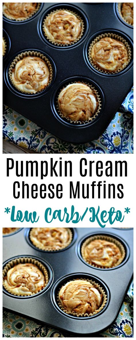 Keto Pumpkin Muffins Keto Pumpkin Muffins, Low Carb Pumpkin Muffins, Dolce Poche Calorie, Muffins Blueberry, Cream Cheese Swirl, Pumpkin Cream Cheese Muffins, Pumpkin Cream Cheese, Desserts Keto, Postre Keto