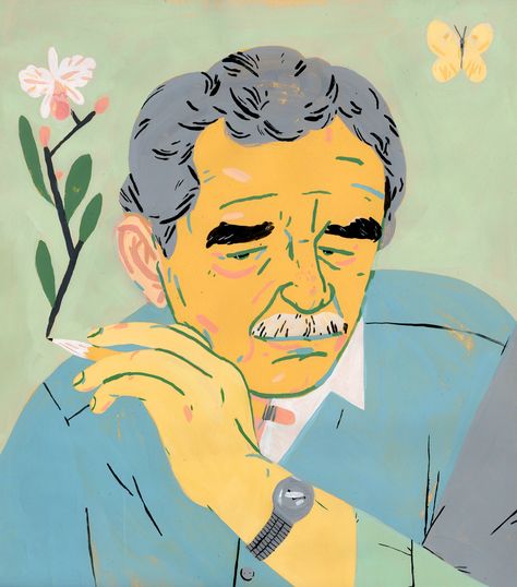 Celia Jacobs, Gabriel Garcia Marquez, Picture Books Illustration, Vector Artwork, Editorial Illustration, Magazine Art, Face Drawing, Insta Art, Character Illustration